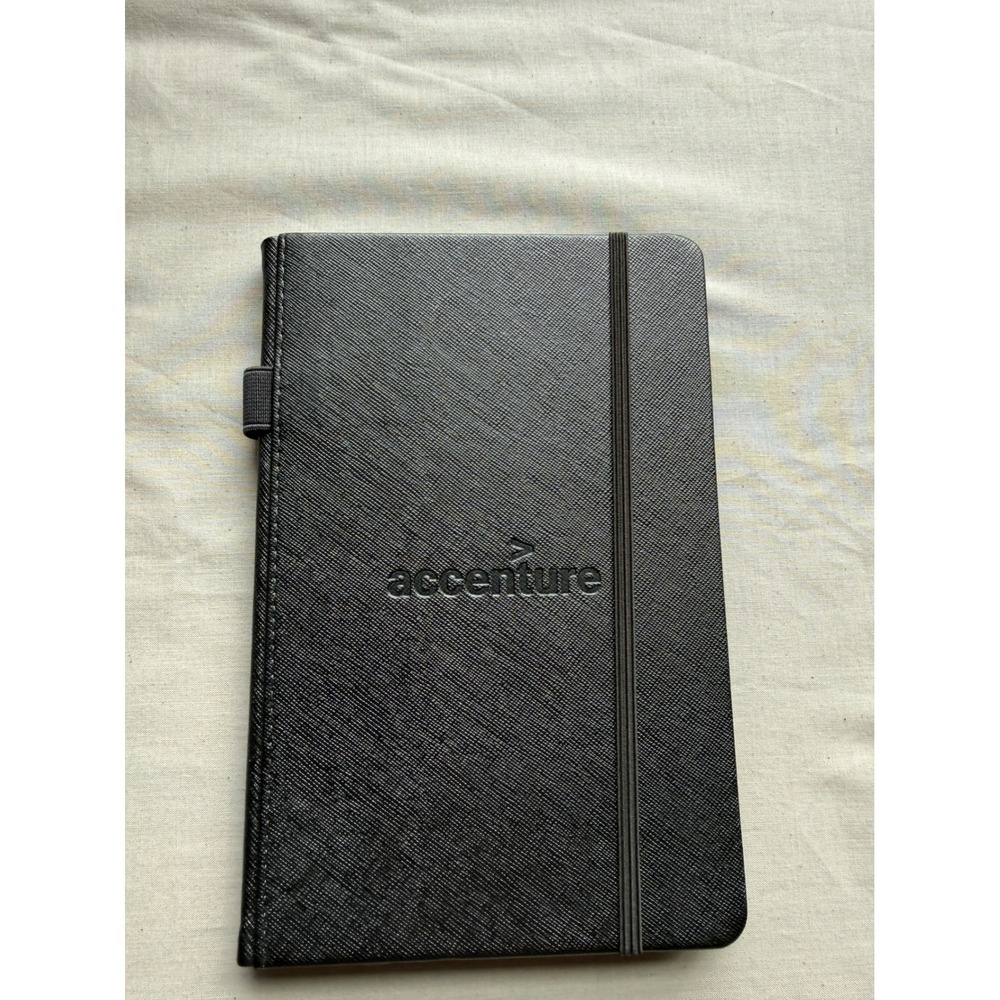ACCENTURE Lined Hardcover Journal Notebook Black Elastic Closure Pen Loop 5x8